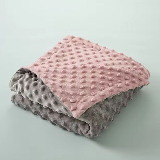 couverture bebe gris rose avec bulles en relief