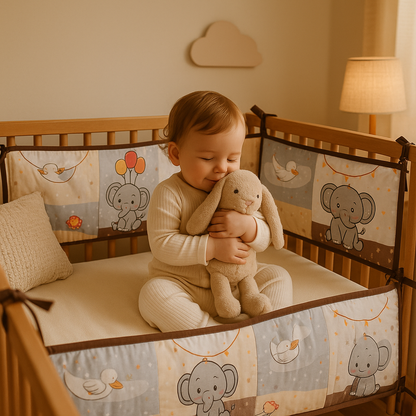 tour de lit bebe gris marron berceau assis serre doudou 