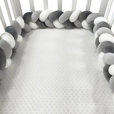 tour de lit tresse gris blanc berceau 1