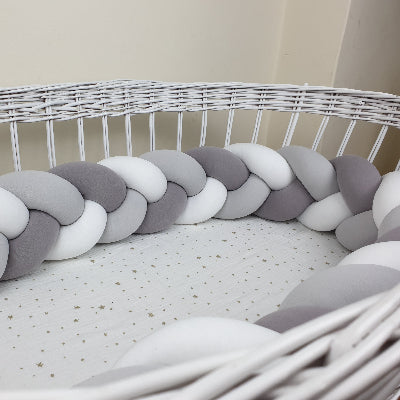 tour de lit tresse gris blanc couffin