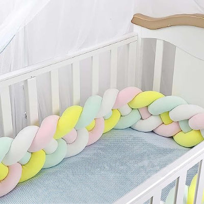 tour de lit tresse velours berceau bois blanc