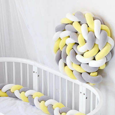 tresse tour de lit deco jaune gris blanc berceau