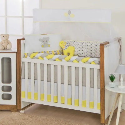 tresse tour de lit jaune gris blanc berceau 3