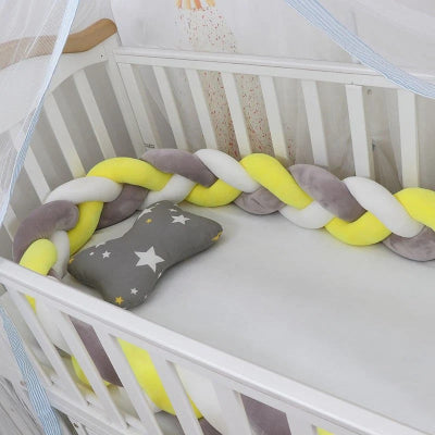 tresse tour de lit jaune gris blanc berceau ciel de lit